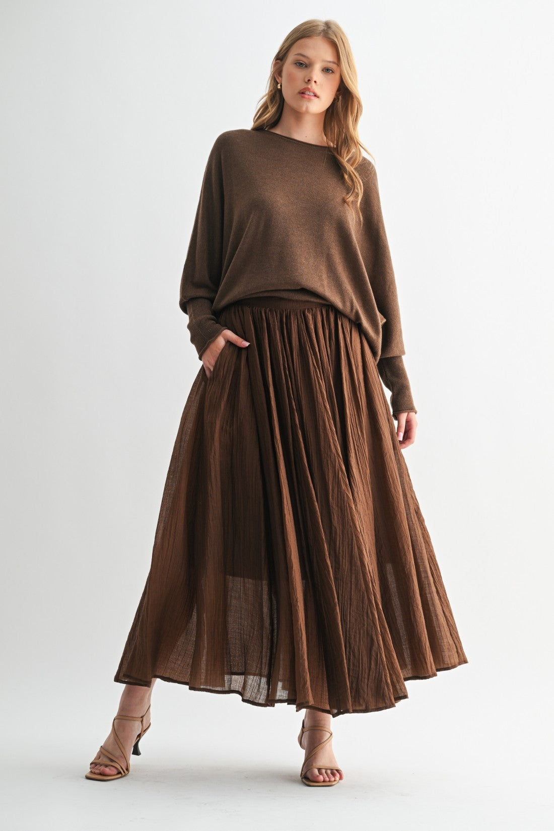 Fun2Fun Crinkle Woven Maxi Skirt