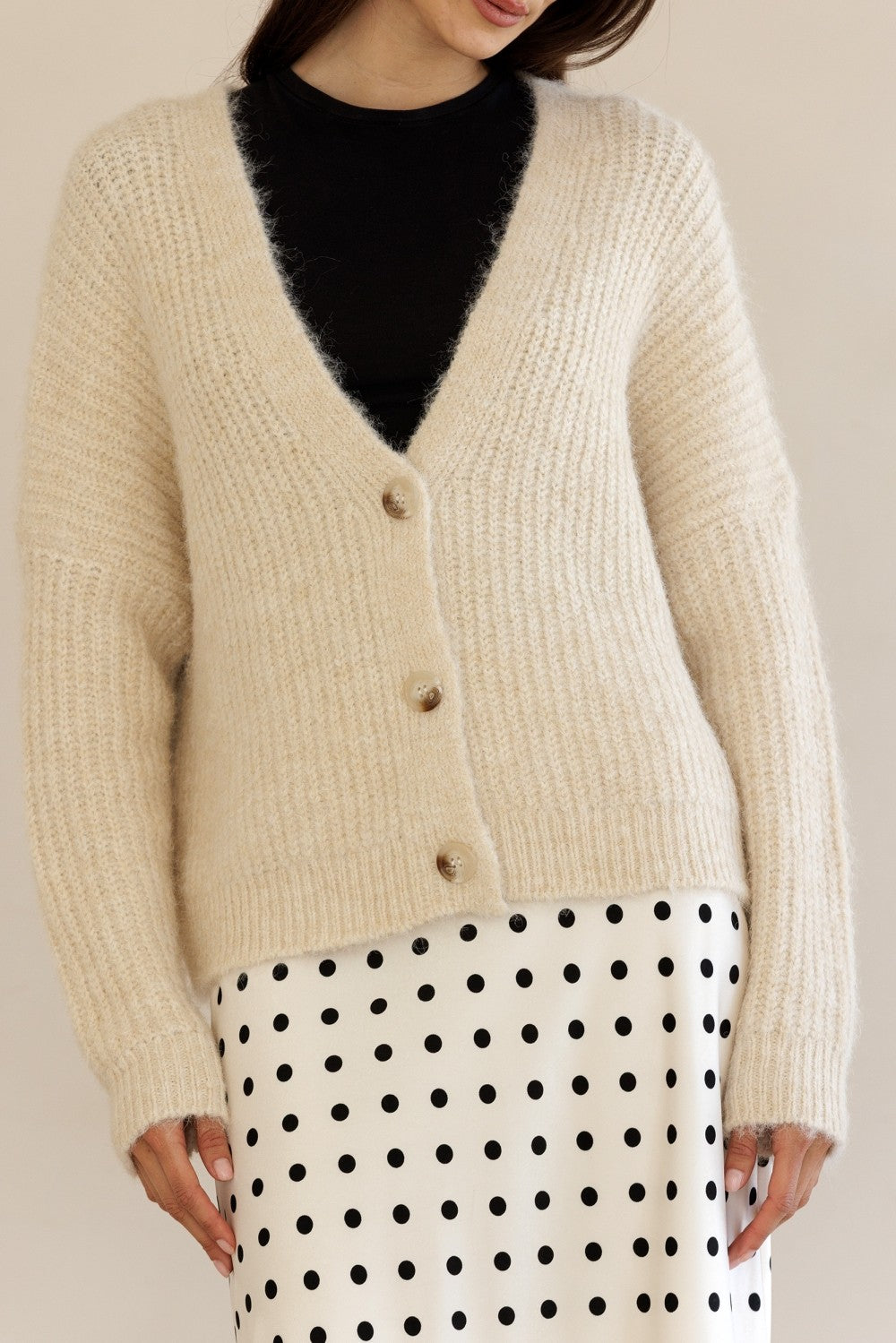 Storia Button-front Ribbed Knit Cardigan