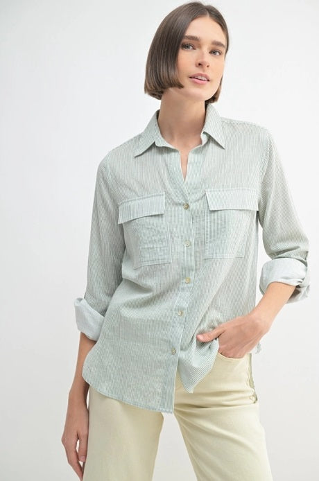 Fun2Fun Stripe 2 Pocket Detail Shirt (Various Colors)