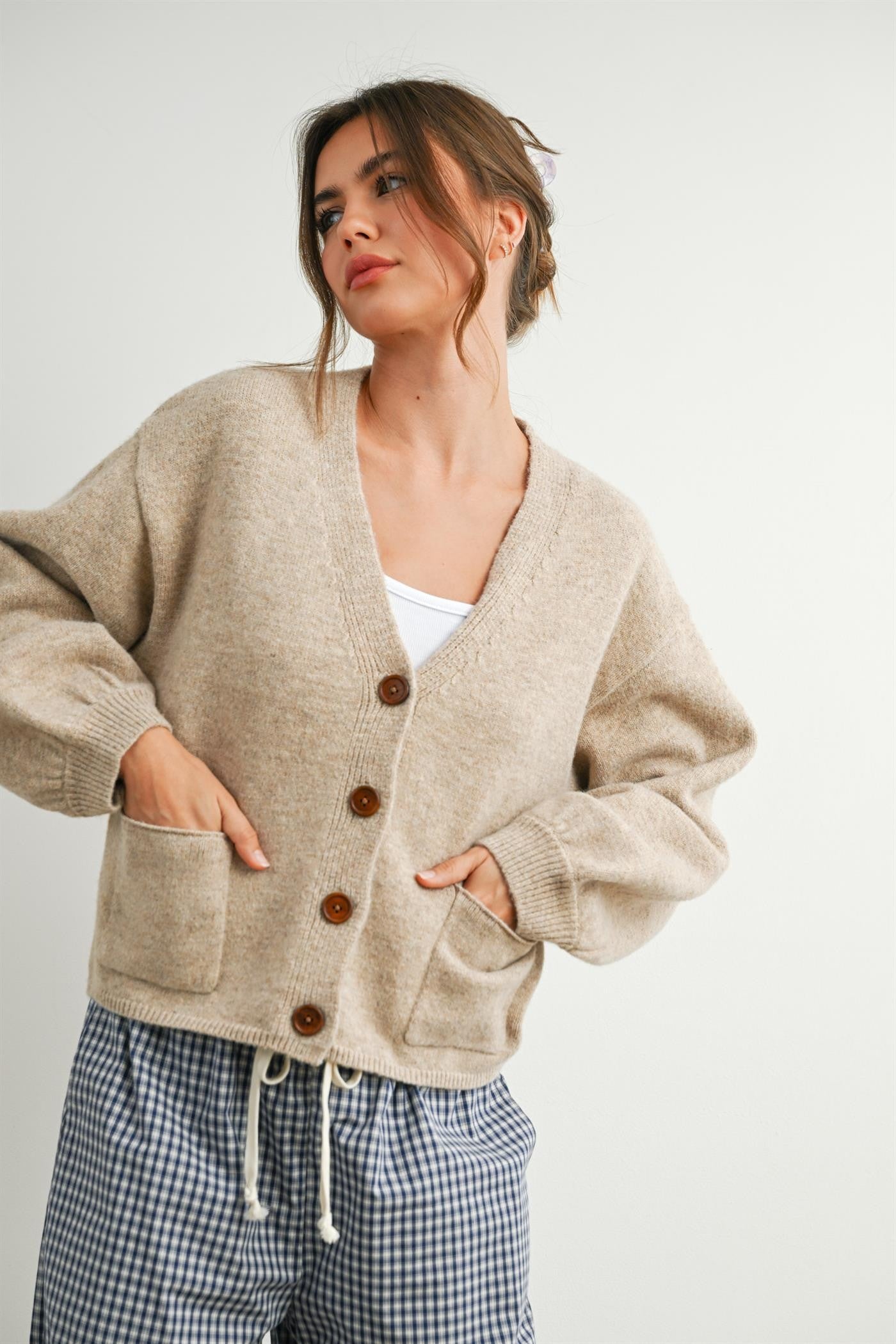 Buttermelon V-neck Cuff Button-up Cardigan (Various Colors)