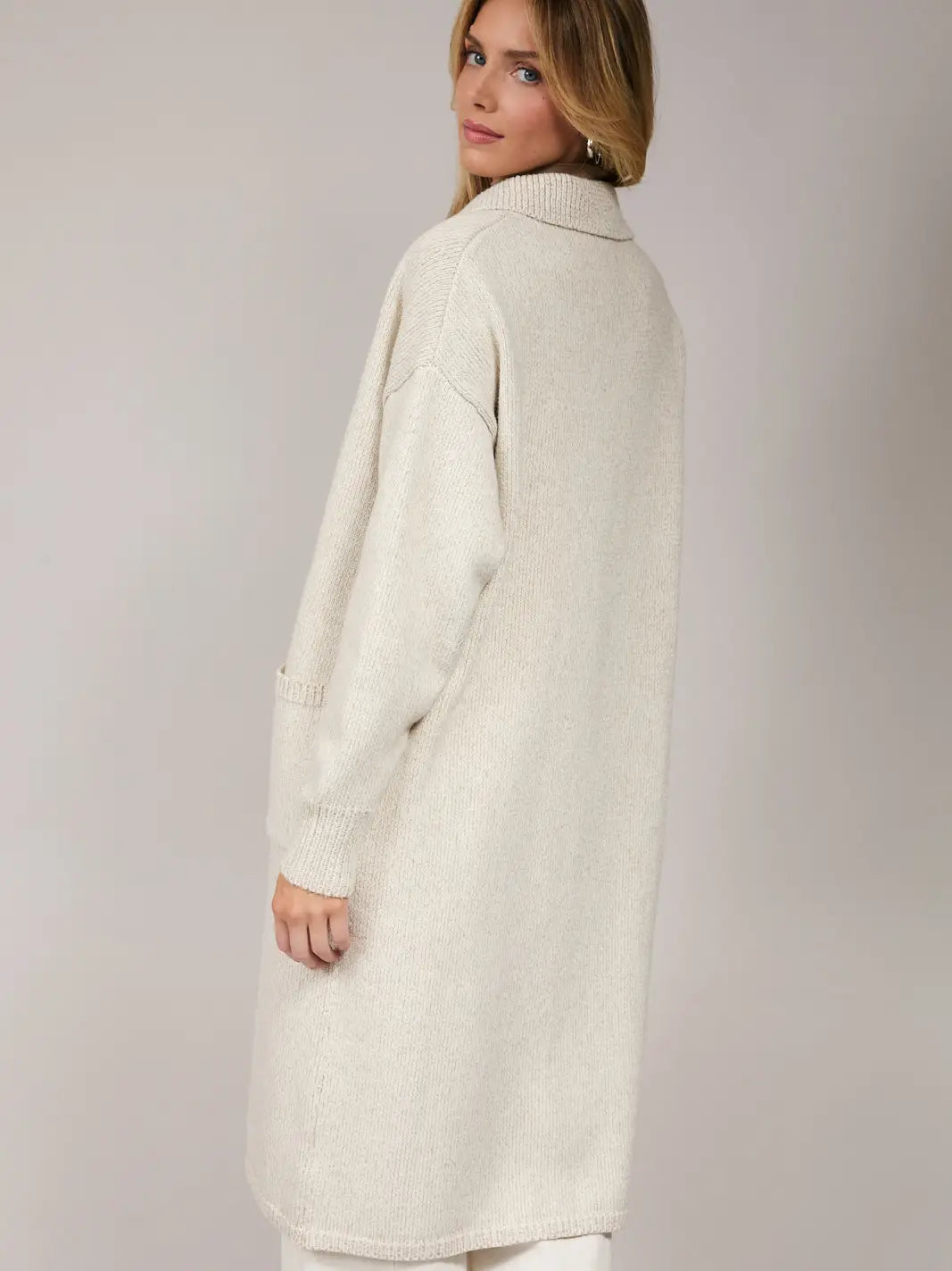 Sunday Edition Long Sleeve Collared Maxi Cardigan