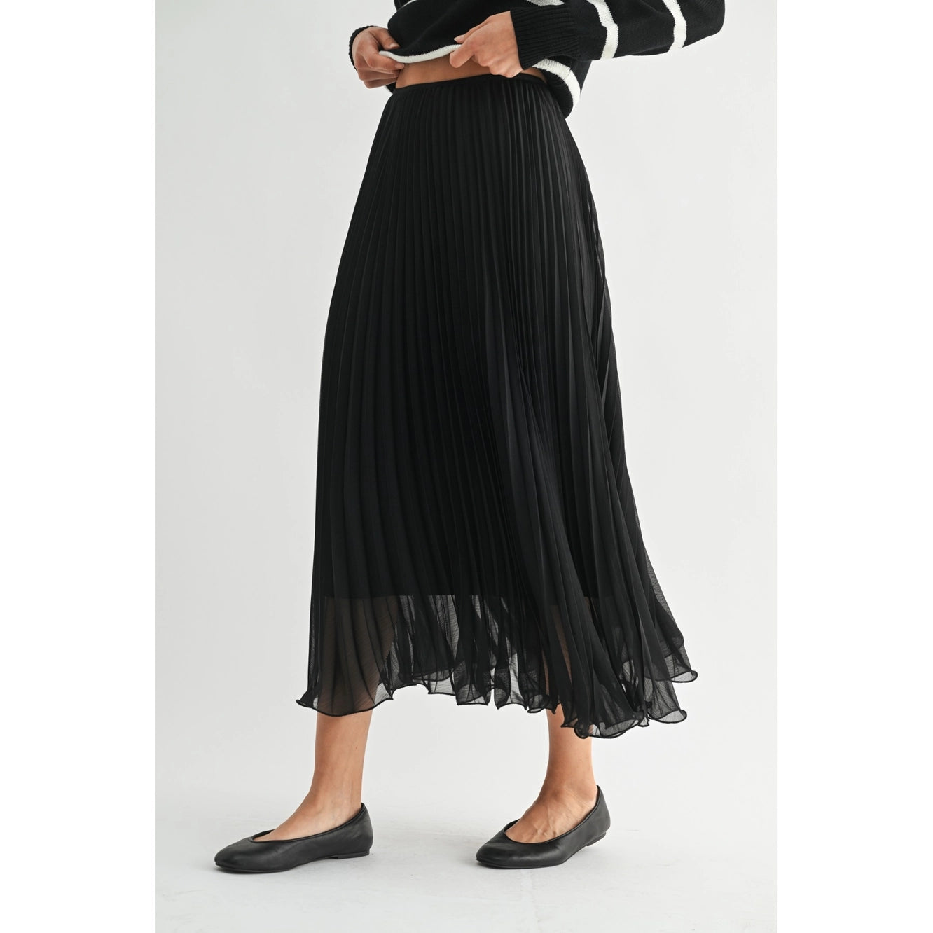 Fun2Fun Texture Chiffon Pleated Maxi Skirt