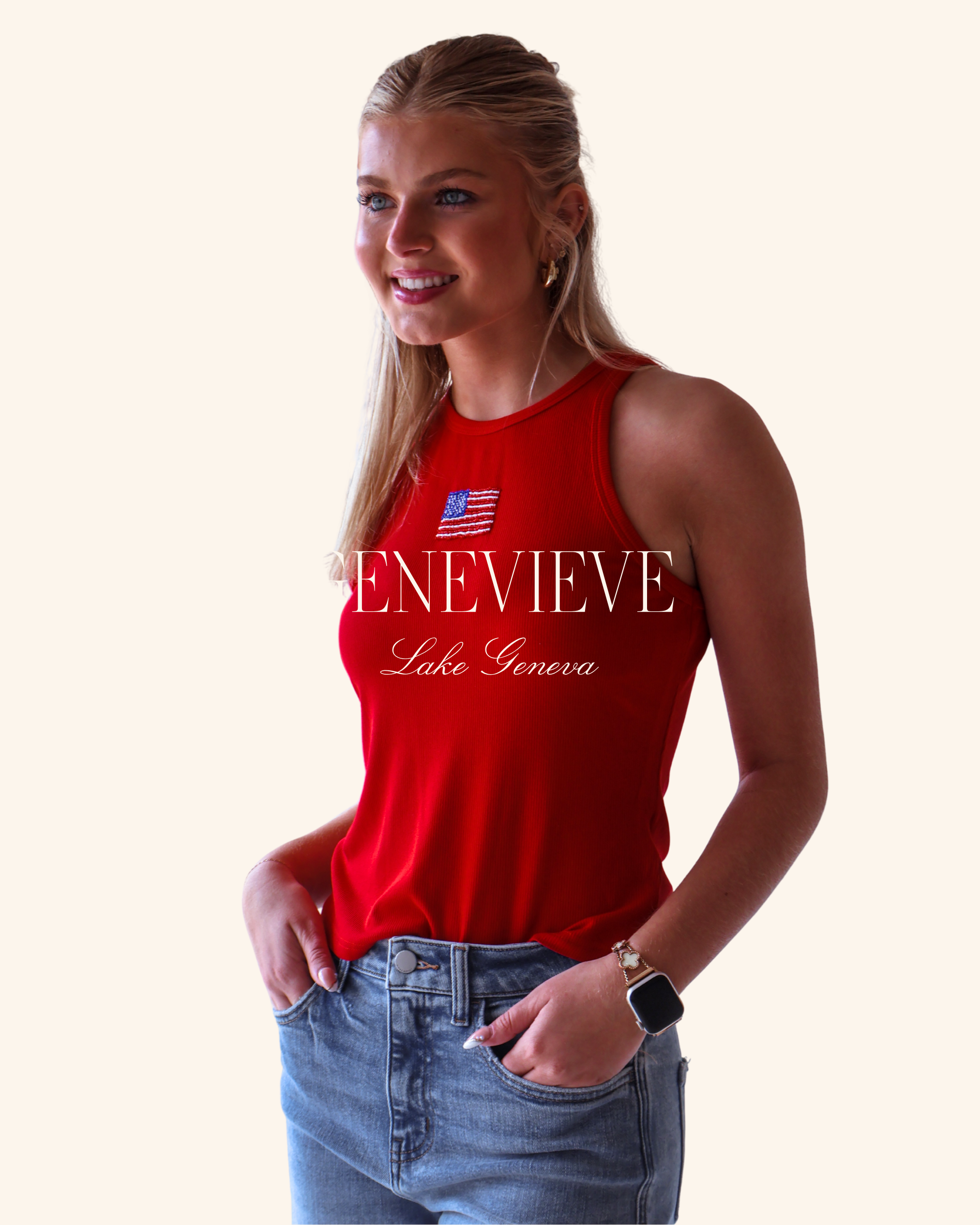 Sunday Edition Beaded USA Flag Tank