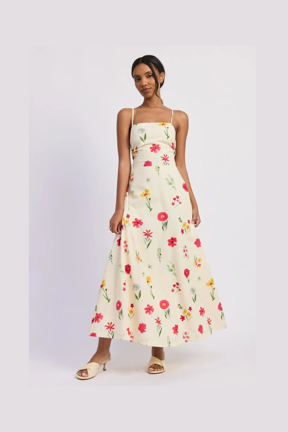Emory Park Floral Square Neck Open Back Maxi Dress – Ivory Multi