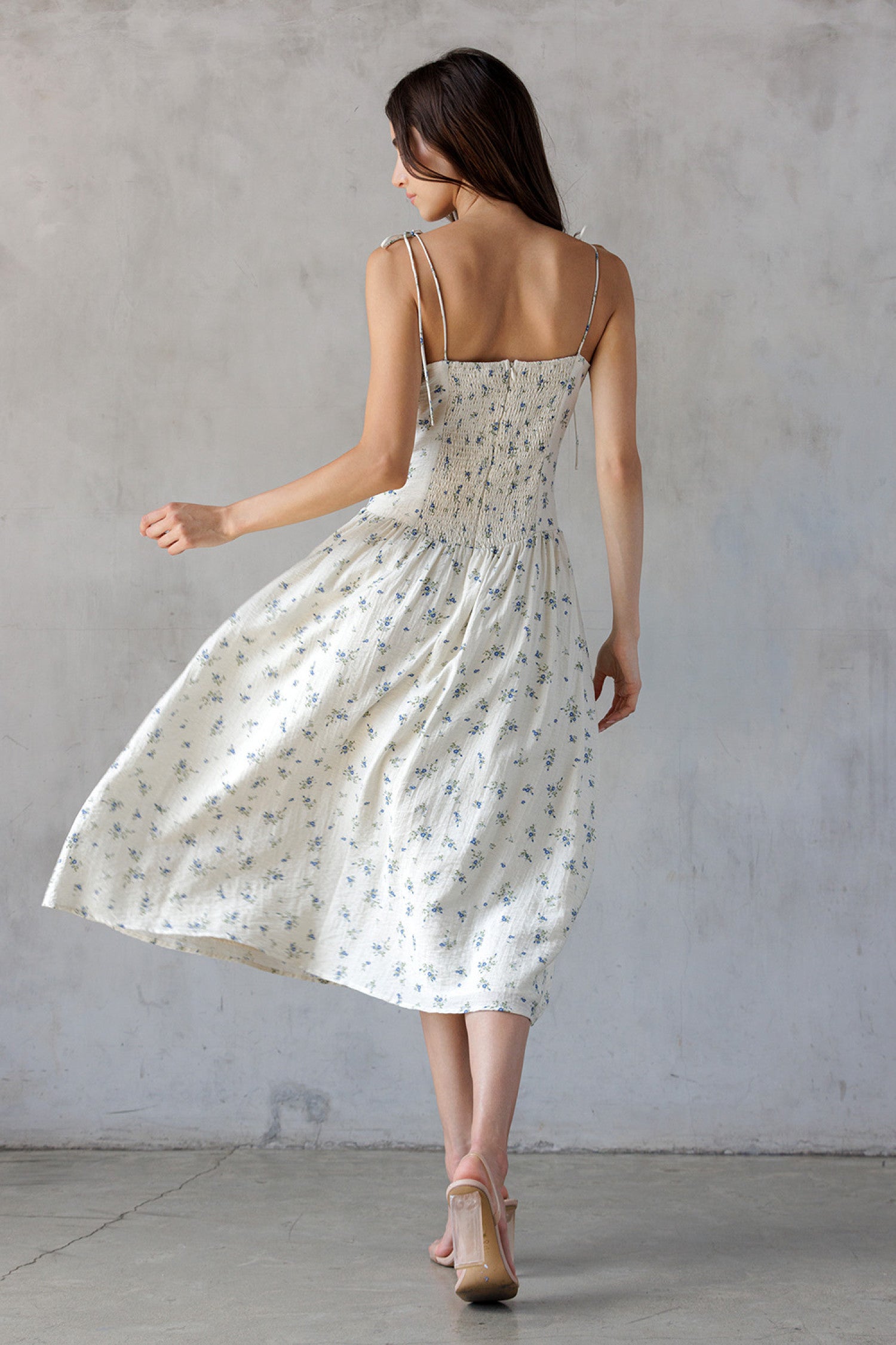Storia Floral Print Crinkled Cotton Midi Dress