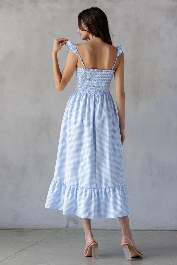 Storia Gingham Smocked Bodice Midi Dress