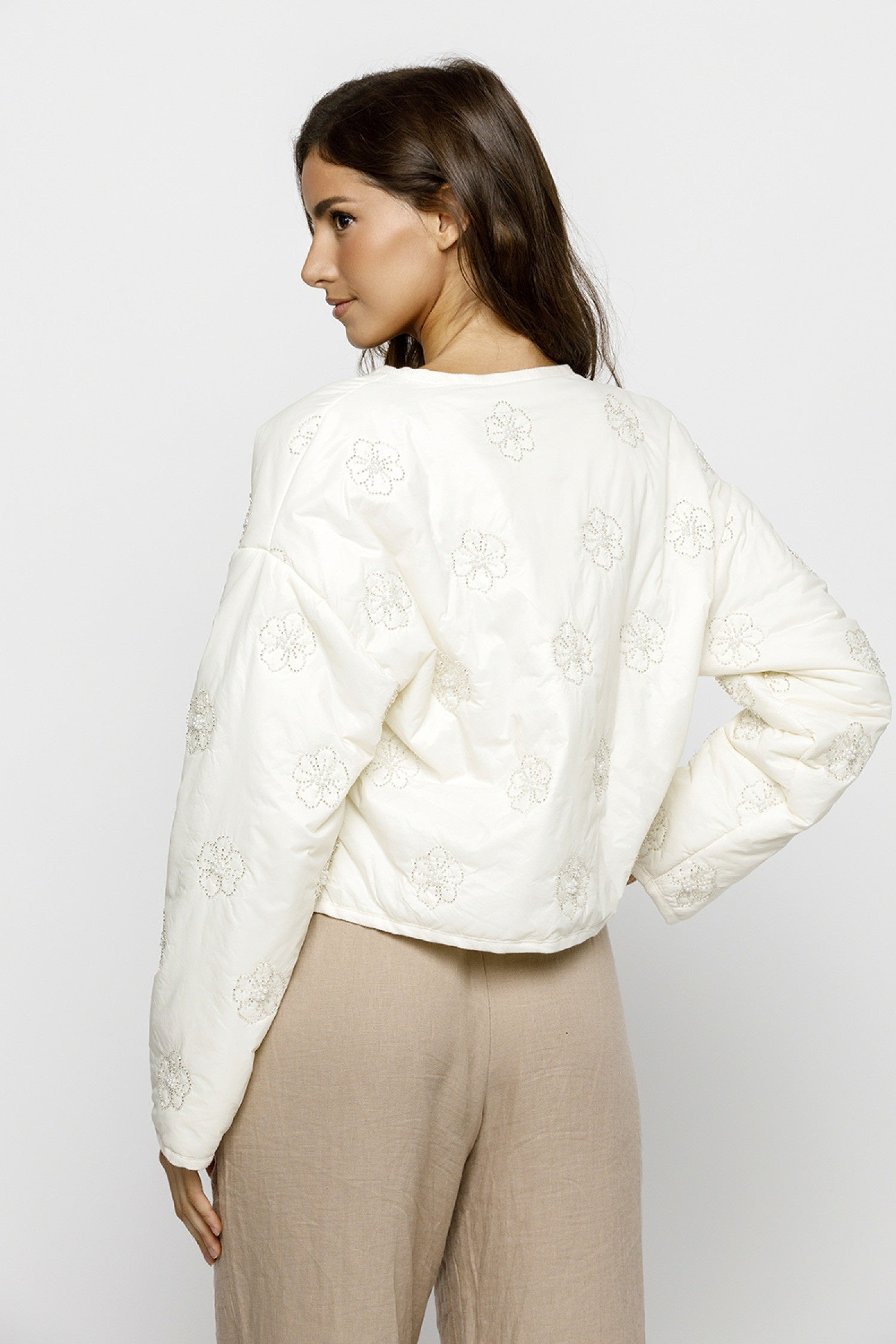 Storia Embroidered Daisies Quilted Jacket