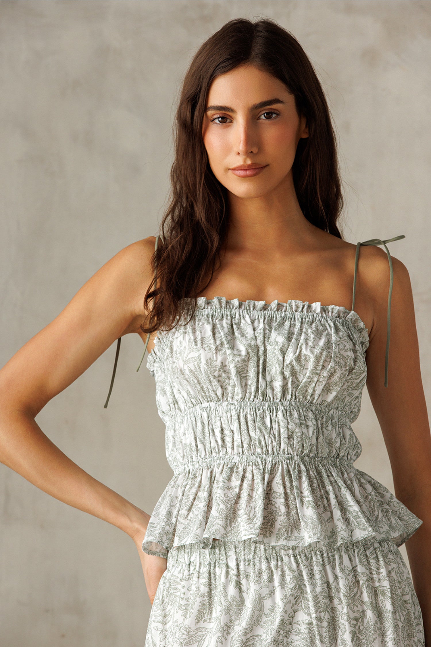 Storia Botanical Print Smocked Top