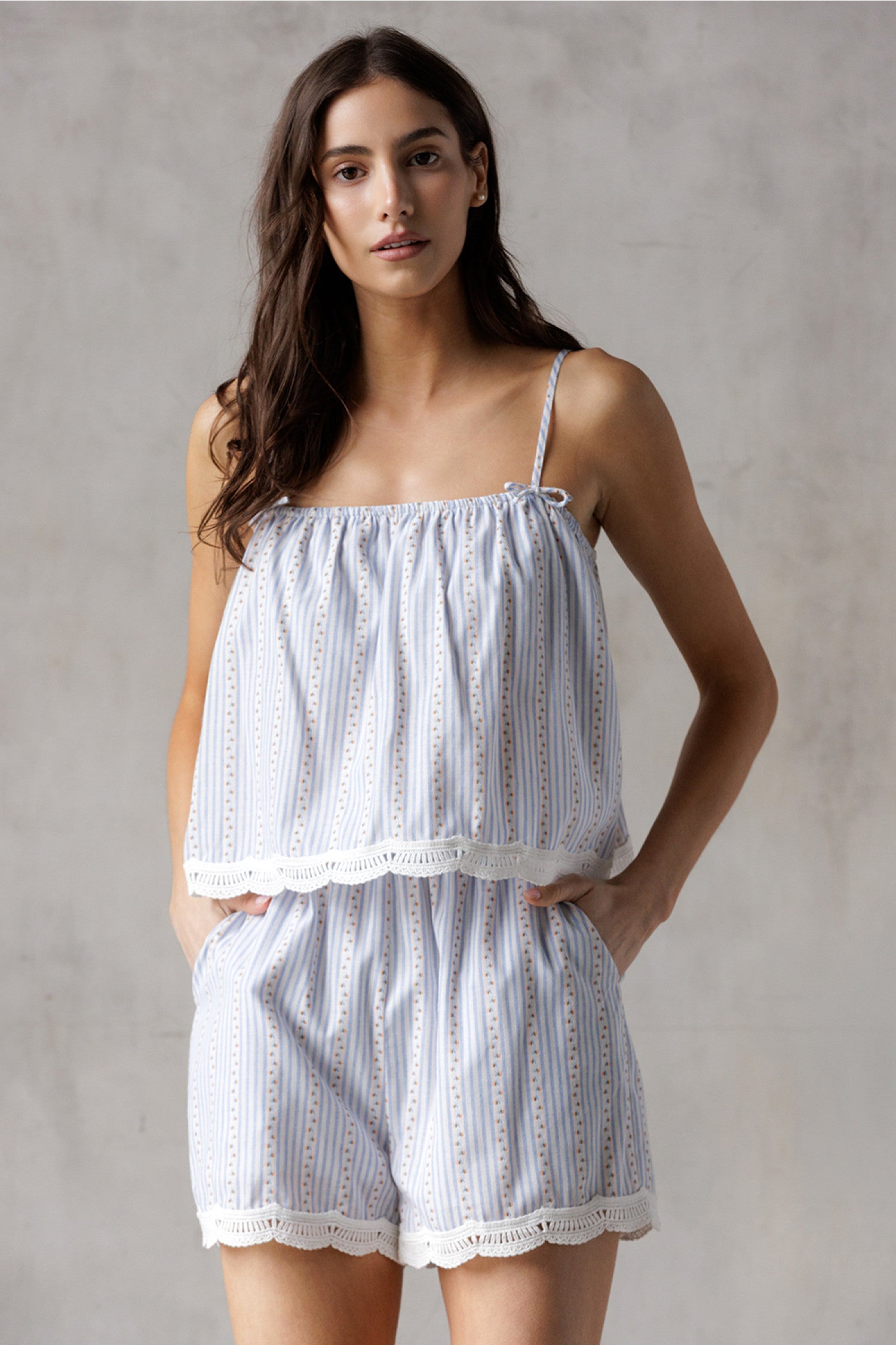 Storia Delicate Floral Print Stripe Top