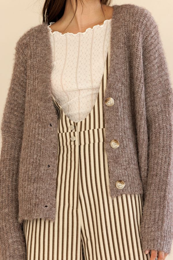 Storia Button-front Ribbed Knit Cardigan