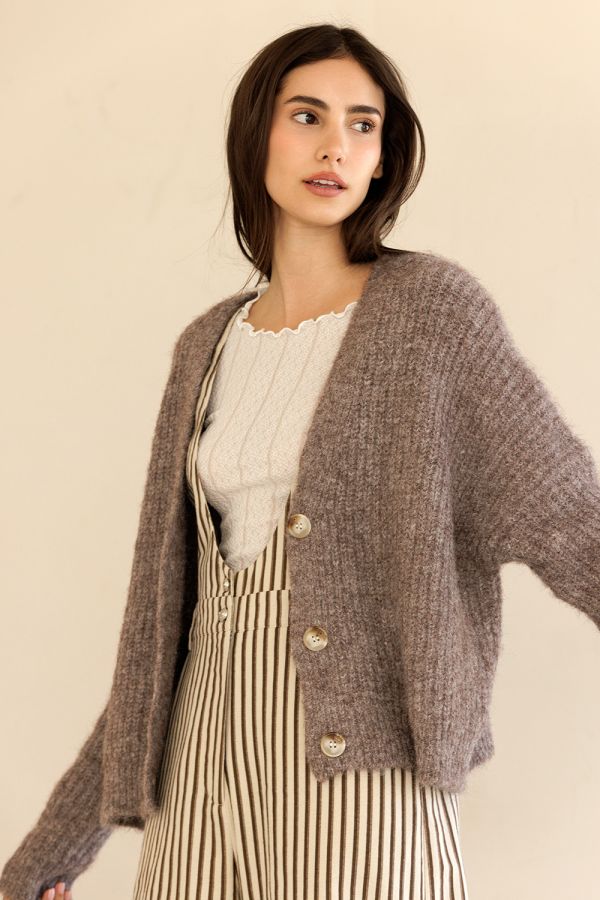 Storia Button-front Ribbed Knit Cardigan