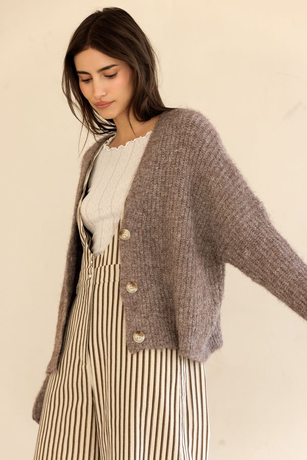 Storia Button-front Ribbed Knit Cardigan