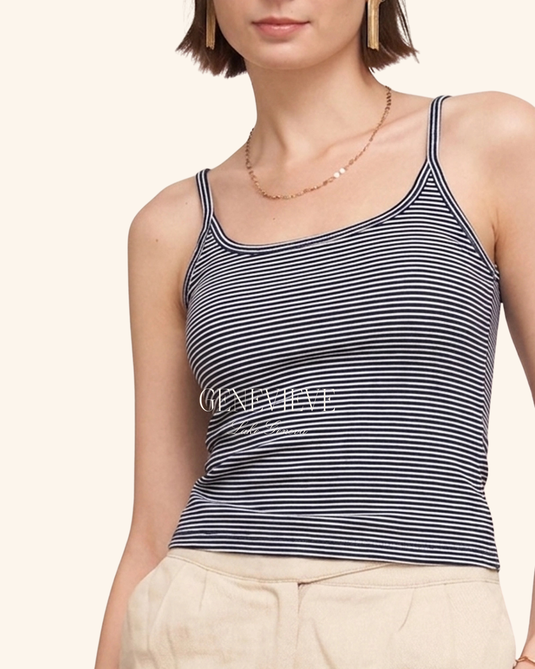 En Creme Navy Striped Bra Tank