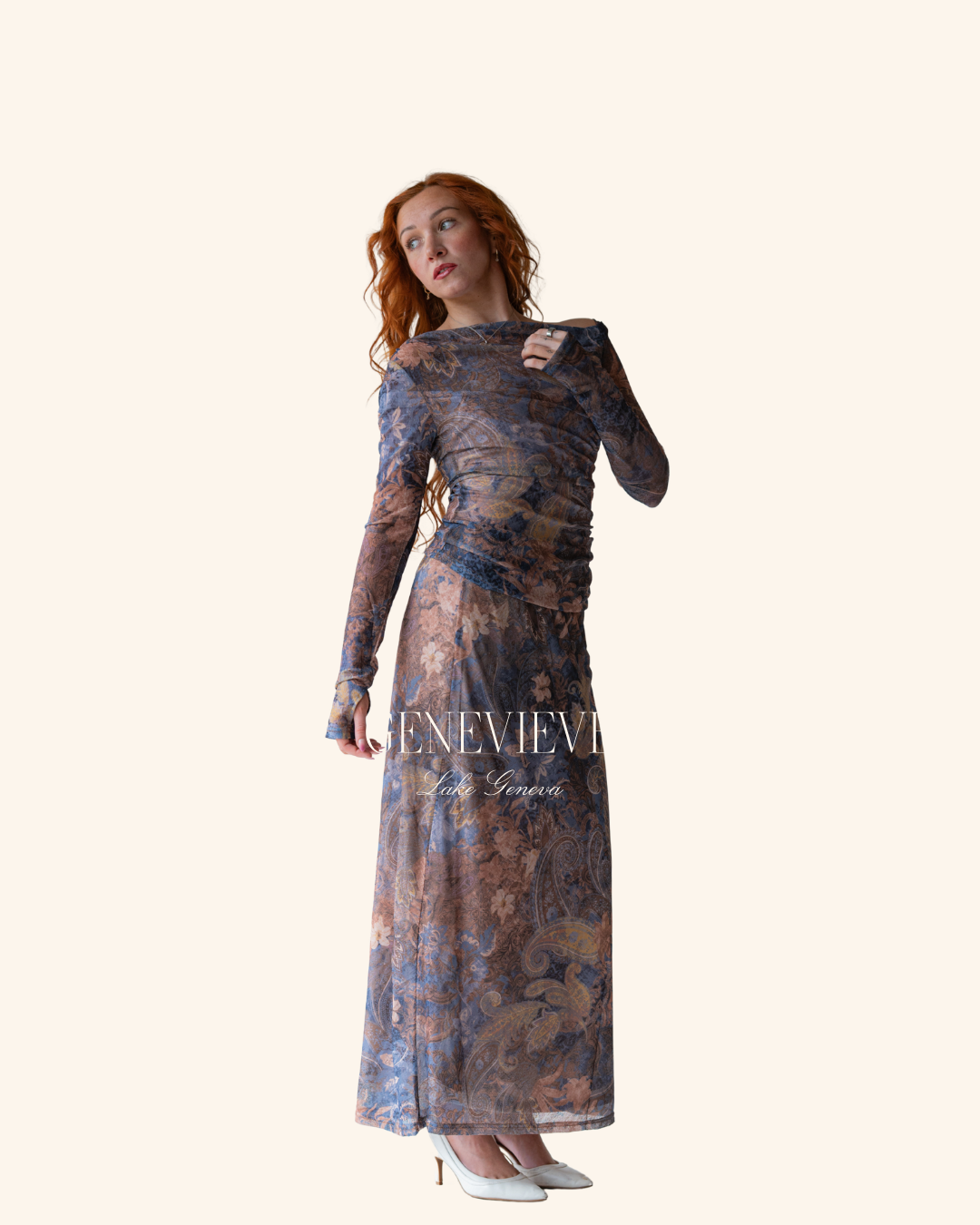 En Creme Blue Brown Pattern Top
