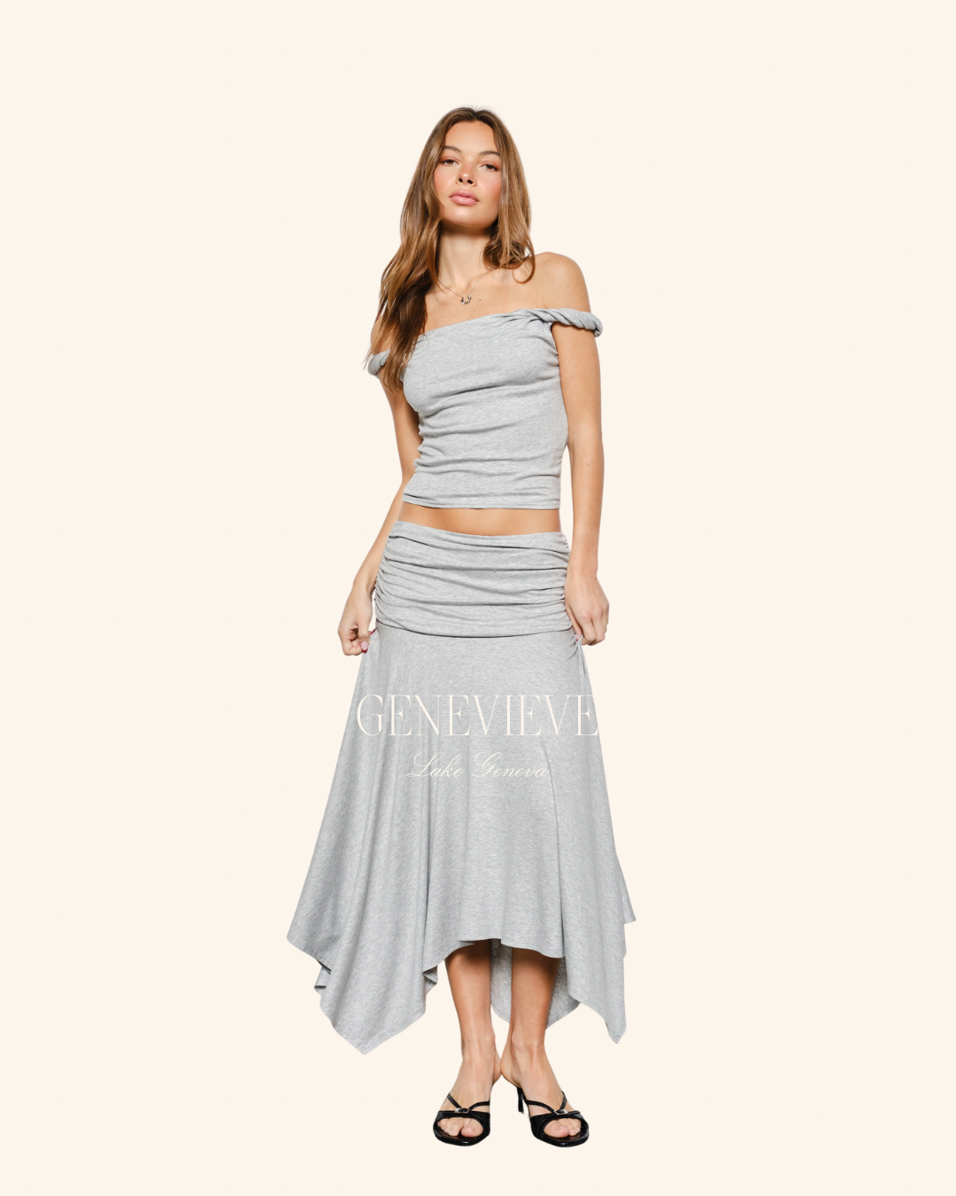Pretty Garbage Grey Ruched Midi Skirt