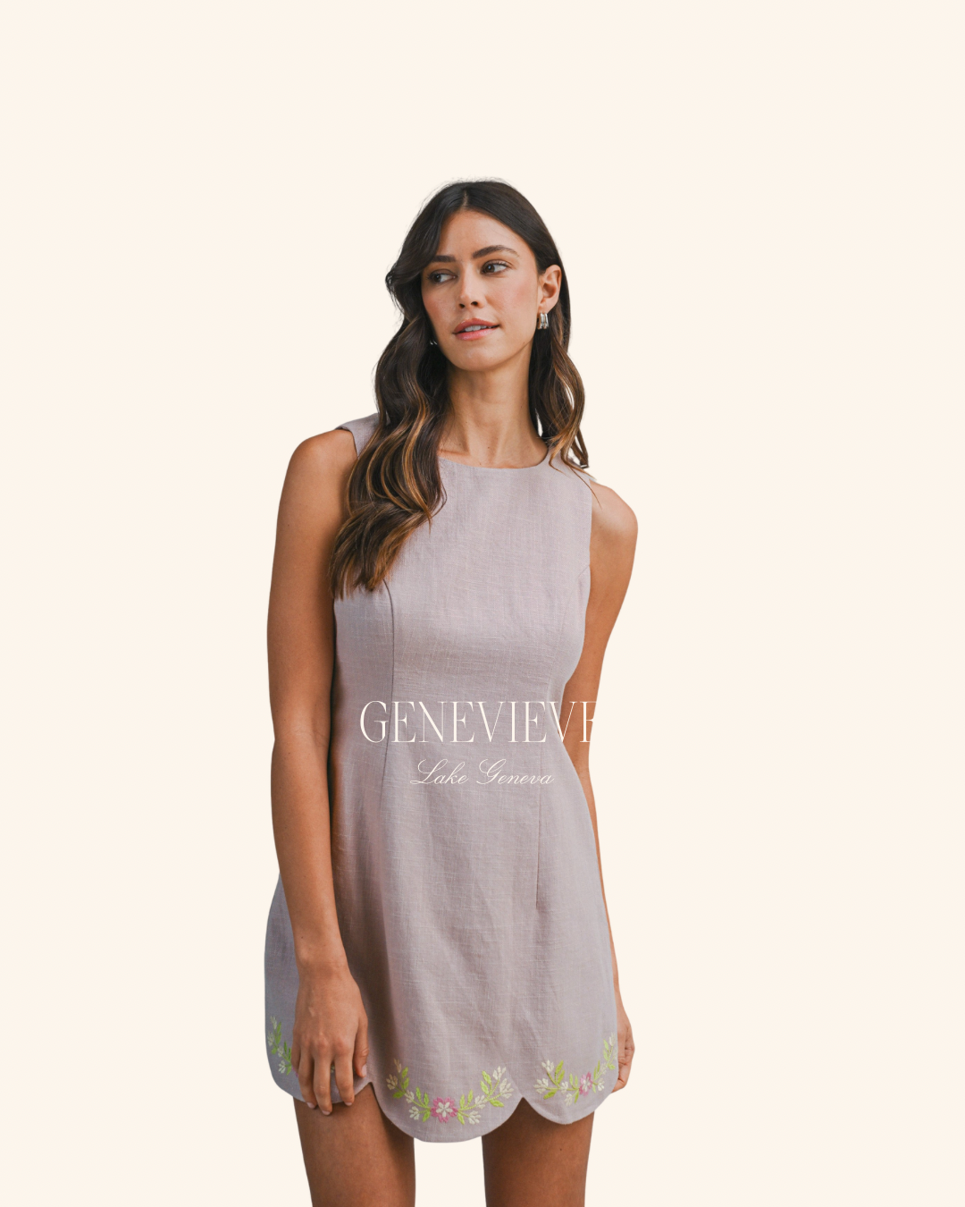 Mable Mauve Linen Blend Scallop Hem Mini Dress